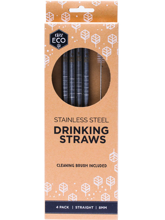 EVER ECO Stainless Steel Straws 4 Pack Straight
